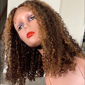 16inch highlights closure lace front deep curly wig